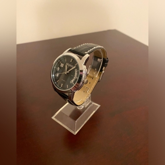 Skone Black Leather Men's Watch - Picture 2 of 3